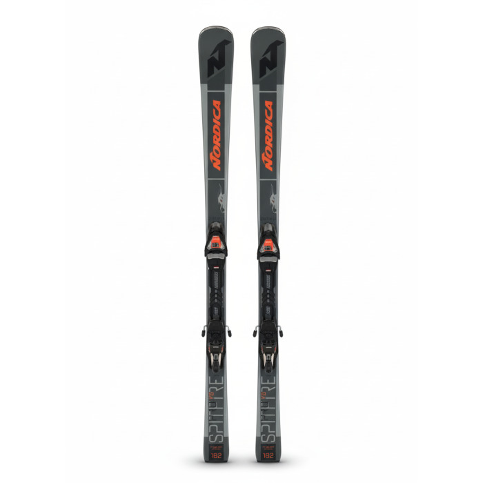 Esquíes Nordica Dobermann Spitfire 76 Pro con fijaciones integradas y diseño moderno.