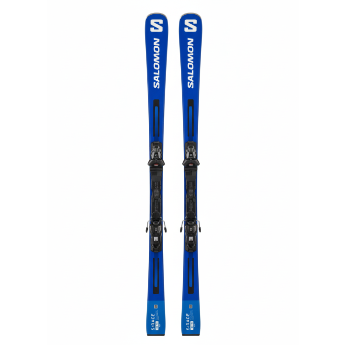 Esquíes Salomon S/RACE X9 Ti con fijaciones montadas, vista frontal.