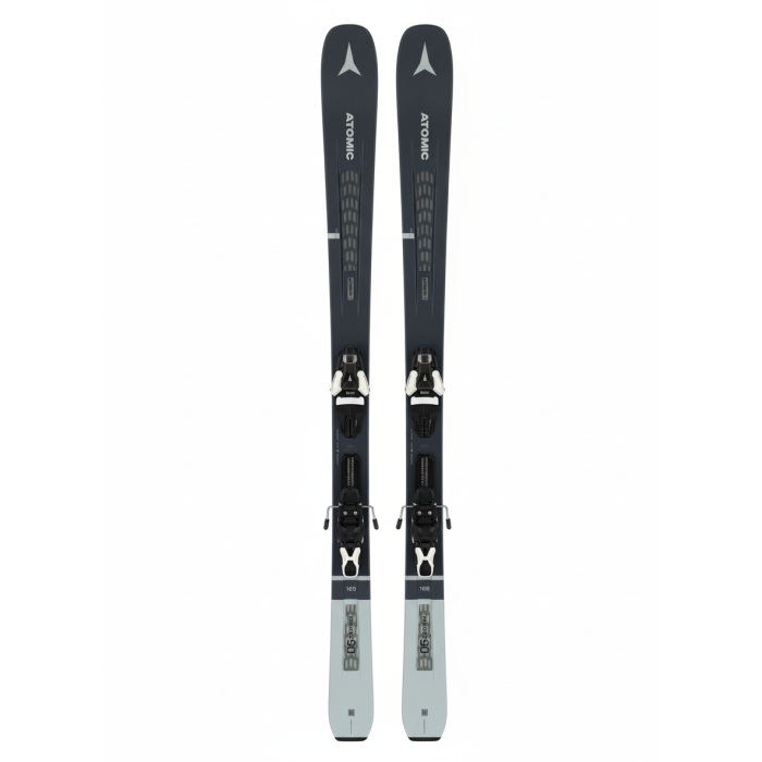 Esquíes Atomic Vantage 90 Ti W para mujer, con fijaciones montadas y diseño elegante.