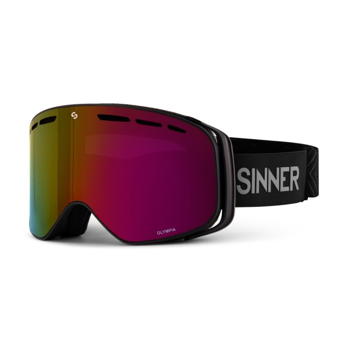 Gafas de esquí Sinner Olympia con lente colorida y detalles modernos sobre fondo blanco.