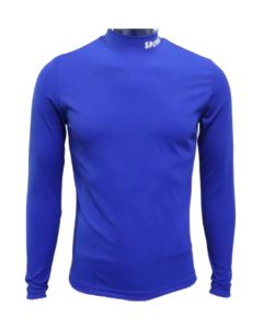 Spines The Blue thermoshirt blauw, vooraanzicht met lange mouwen en wit logo op het opstaande boord