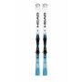 Head Worldcup Rebels e.SLR ski paar vooraanzicht volledig – wit/blauw kleurverloop met zwarte HEAD-opdruk en eSLRX-tekst op staart, inclusief Head PRD 12 GW bindingen, gepresenteerd tegen witte achtergrond in skiwinkel