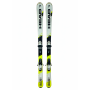 Esquíes Head Team Supershape usados con fijaciones y diseño en blanco y amarillo.