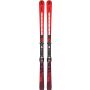 Esquíes Atomic Redster G8 con fijaciones, vistos de frente y perfilados.