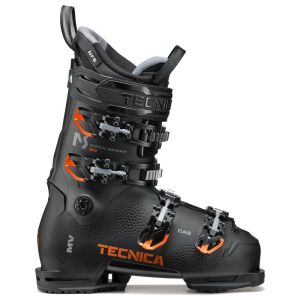 Tecnica Mach Sport MV 100 GW: vista lateral de la bota de esquí negra, gris y roja.