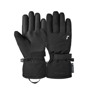 Reusch Alena R-TEX XT dames-skihandschoenen zwart met zilver, paar naast elkaar met de handrug en polsband in beeld