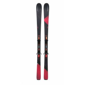 Elan Wildcat 76 W Studio damesski volledig aanzicht voor- en achterkant, zwart-rood design met Elan bindings, 164 cm, tentoongesteld in skiwinkel
