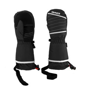 Guantes de esquí Sinner SIGL-167-10 negros con detalles blancos y correas ajustables.