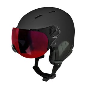 Vista lateral del casco de esquí Sinner 144-10B negro con visera transparente.