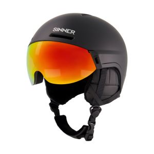 Casco de esquí Sinner SIHE-158-10 negro con visera reflectante y logo de la marca.